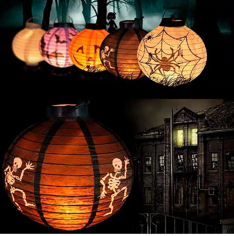 LED Paper Lantern Horror Light Lamp Halloween Party Decoration Metal