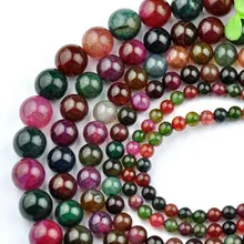 Natural watermelon tourmaline agate Round Imitation Gemstone Loose Beads jewelry making 6/8/10/12mm Please select size 018012019