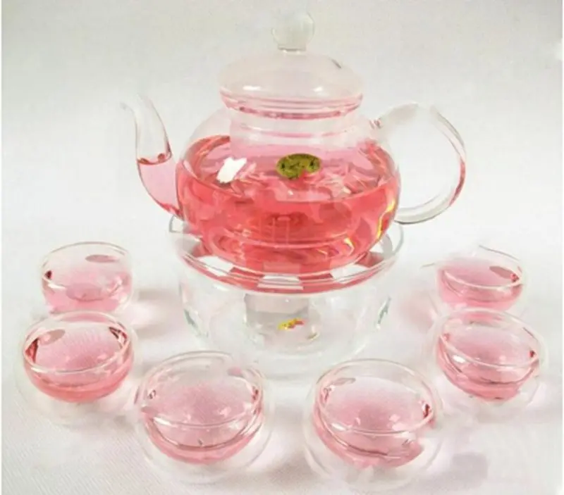 2016 1 Set Gaiwan Tea Set With 6 Cups 600ml Glass Teapot 2015 Hot Double Wall