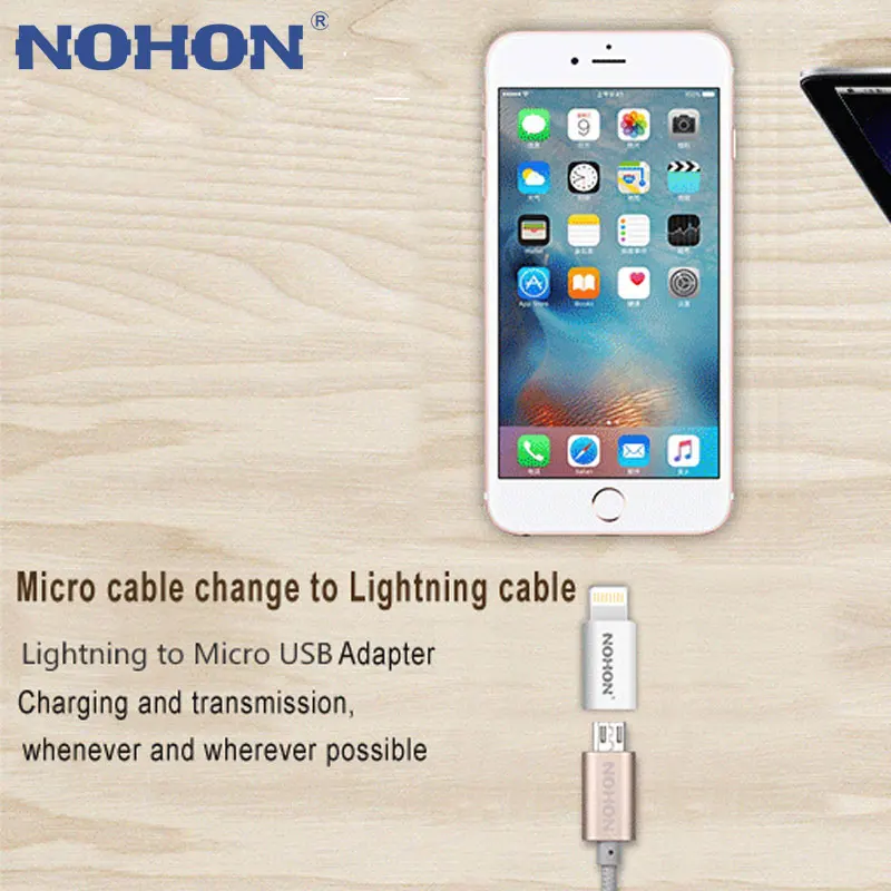 2 шт NOHON USB адаптер 8pin к Micro зарядное устройство разъем для iPhone 7 6 6S Plus 5S 5C 5 iPad Mini Air iPod Быстрая Зарядка разъем для передачи данных