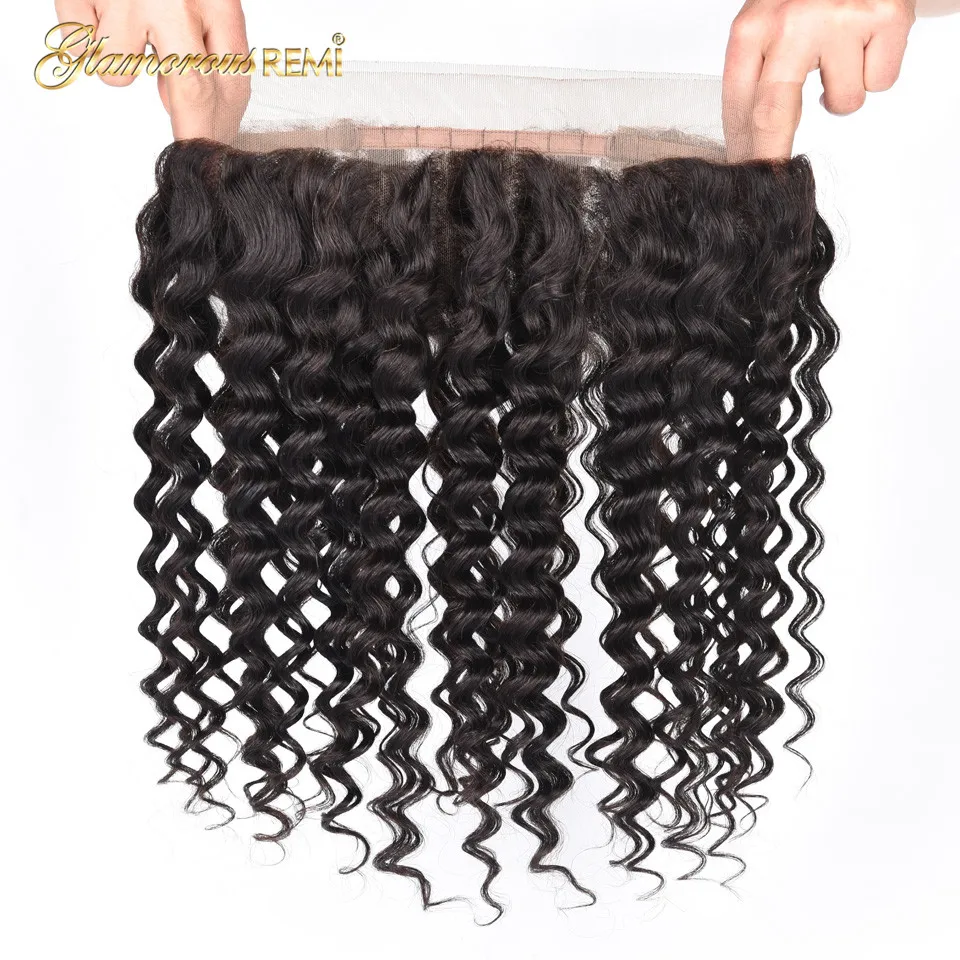Malaysia Deep Wave Hair Pre Plucked 360 Lace Frontal Closure With Baby Hair 100% Human Remy Hair Closure Free Part Natural Color