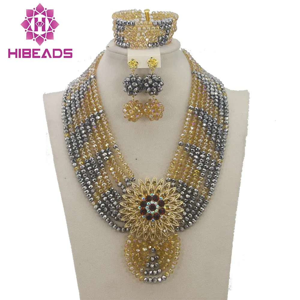 Latest New Gold/Silver African Costume Beads Jewelry Set Unique Party