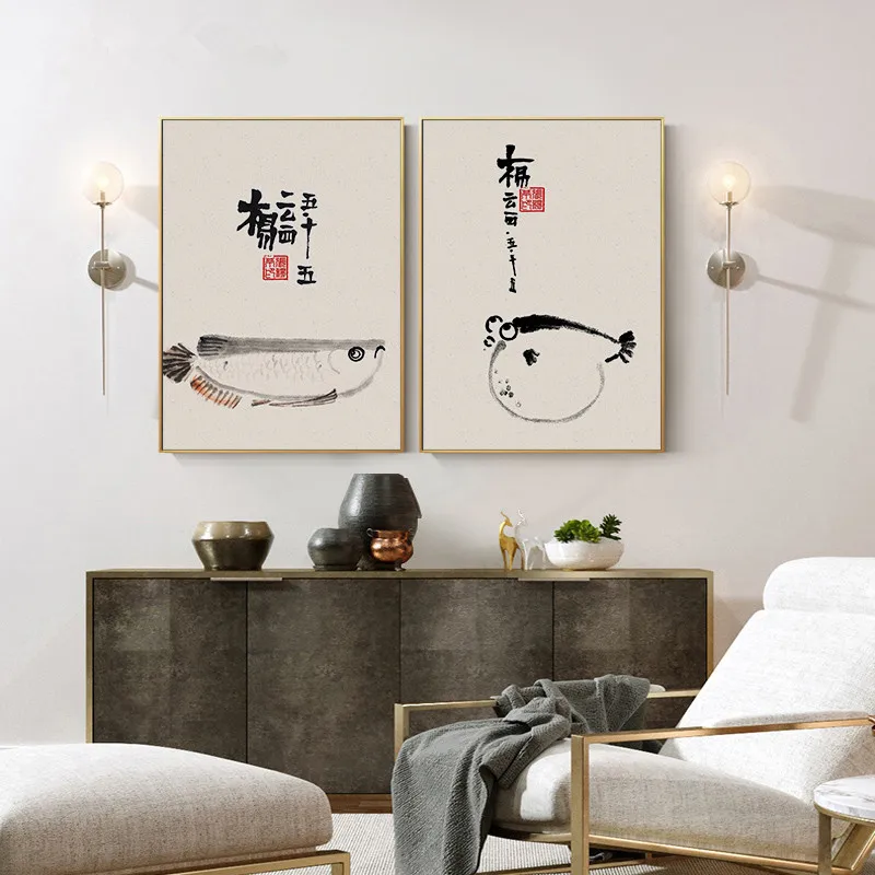 ART-ZONE-Fish-Animal-Art-Print-Poster-Traditional-Chinese-Canvas-Painting-Living-Room-Wall-Classic-Home