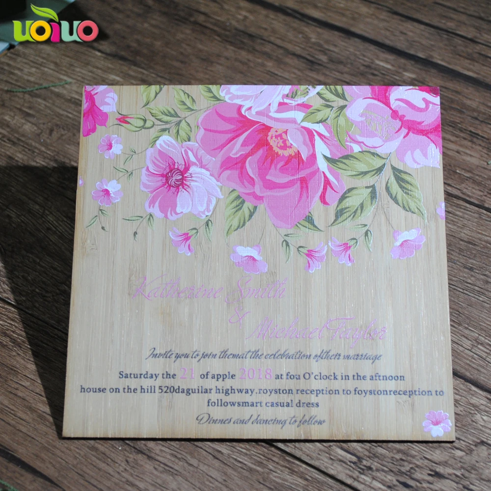

10pcs luxury wood wedding invitation card wedding favor decoration with colorful printing