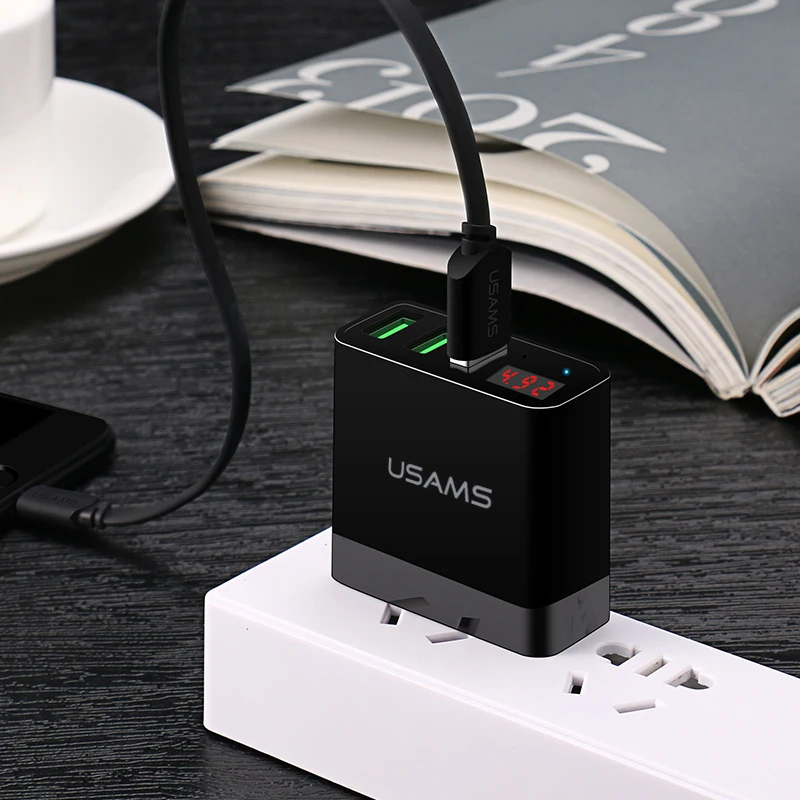 USAMS 1USB 2USB 3USB зарядное устройство для телефона с европейской вилкой светодиодный дисплей 3.4A Быстрая зарядка мобильное настенное зарядное устройство для iPhone iPad Samsung адаптер