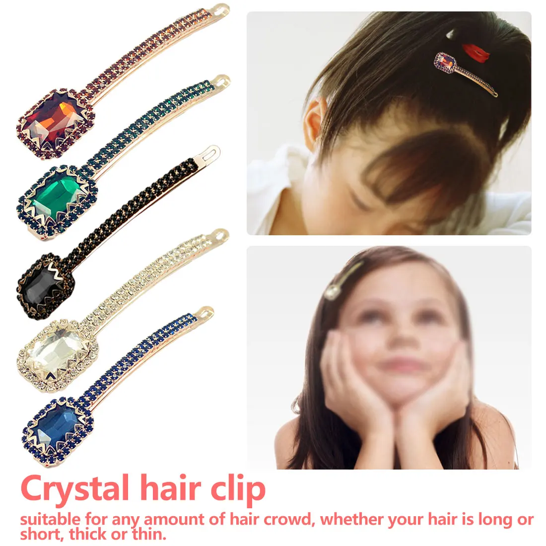 

2019 New Rhinestone Hair Barrette Luxury Pink And Royal Blue Crystal Hair Slide Fashion Clip For Women Jewelry