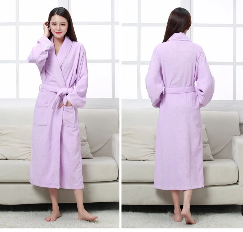 purple cotton terry bathrobes female (2)
