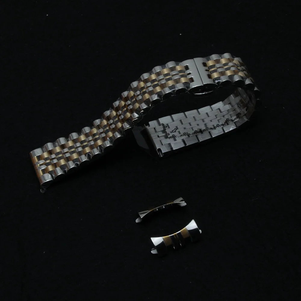 

Solid Link stainless steel watchband 17 18 19 20 21 22mm Watch band strap silver and gold free curved ends replacement bracelets