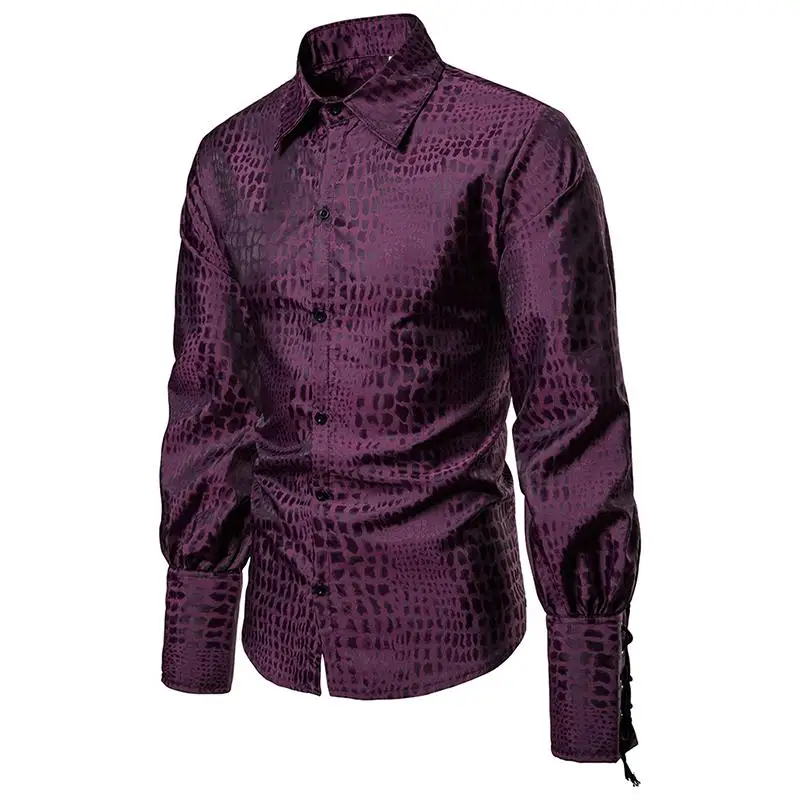 

Lapel Long-sleeved Men's Shirt Fashion Cuff Unique design Mens Dress Shirts Blouse Men Black Blue Purple