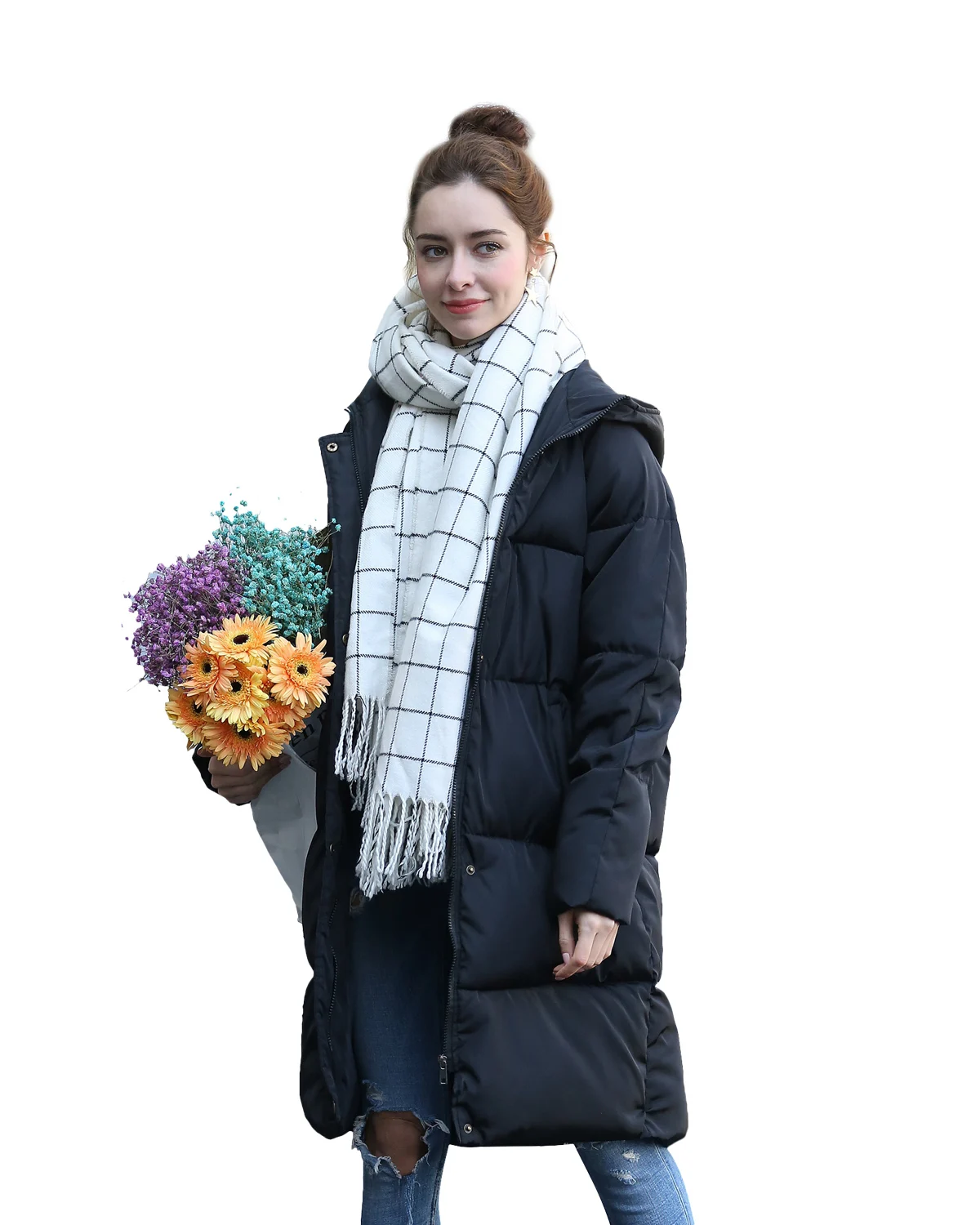 Capuche gray À Loose Kenancy Manches Black Manteaux Matelassée Long Fit Zipper Longues xIPaqPT