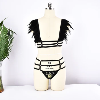 

2018 New Women Fashion Sexy Feather bralette Top, Boho Lingerie, Mad max, Festival, Rave Burning,Top cage harness,dance costume