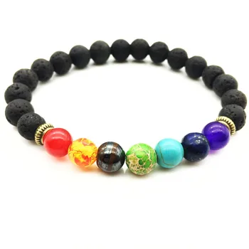 

seven chakra bracelet natural stone alloy lava-rock energy yoga bracelet 100pcs/lot free shipping