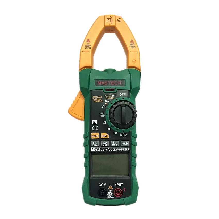 MASTECH MS2115B Digital AC/DC Clamp Meter with 6000 Counts NCV True RMS AC/DC Voltage Current