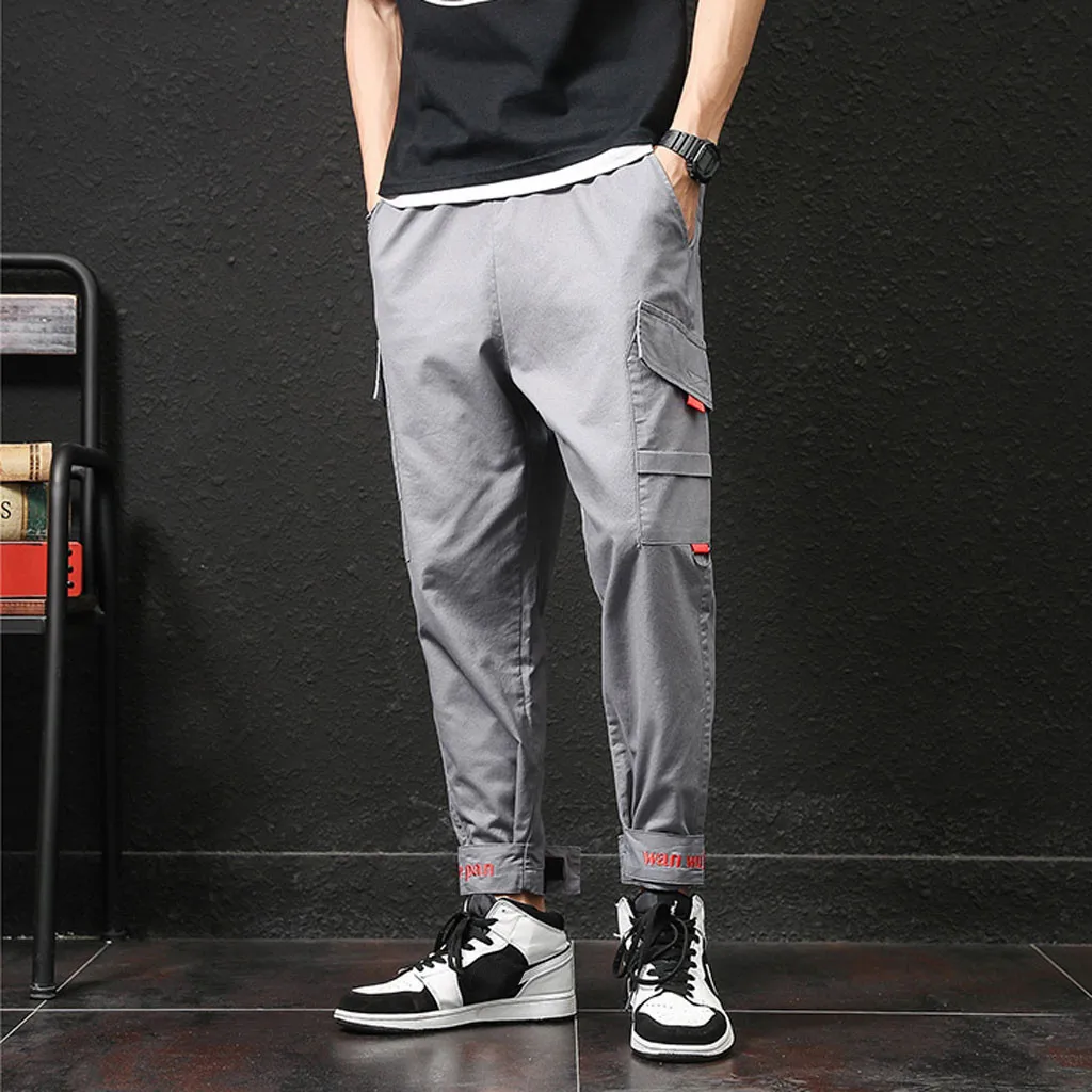 

2019 Spring Hip Hop Joggers Men Black Harem Pants Multi-pocket Ribbons Man Sweatpants Streetwear Casual Mens Pants 7.12