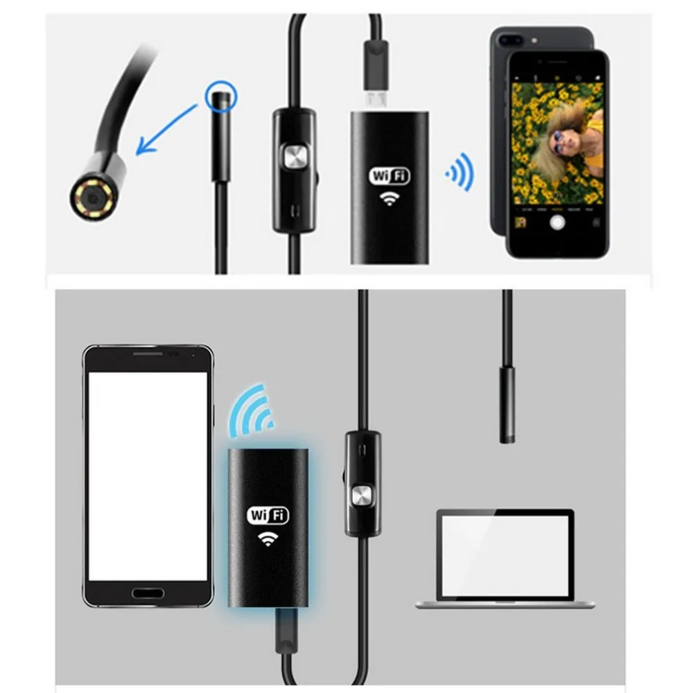 Waterproof WiFi Mobile Phone Endoscope 8mm 8 LED Handheld Borescope Digital Inspektion Camera With USB Adapter Waterproof WiFi Mobile Phone Endoscope 8mm 8 LED Handheld Borescope Digital Inspektion Camera With USB Adapter