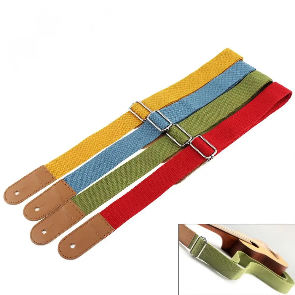 

Adjustable Convenient Pure Cotton Colorful Ukulele Strap with Leather Head 4 Colors Optional