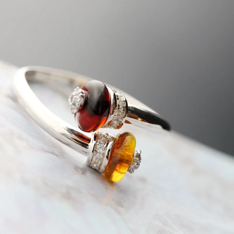 

silver ring opening fashion 925 sterling silver with natural blood female mustard
