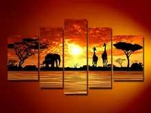 

handpainted 5 piece landscape oil paintings on canvas wall art beautiful African scenery sunset pictures for home decoration