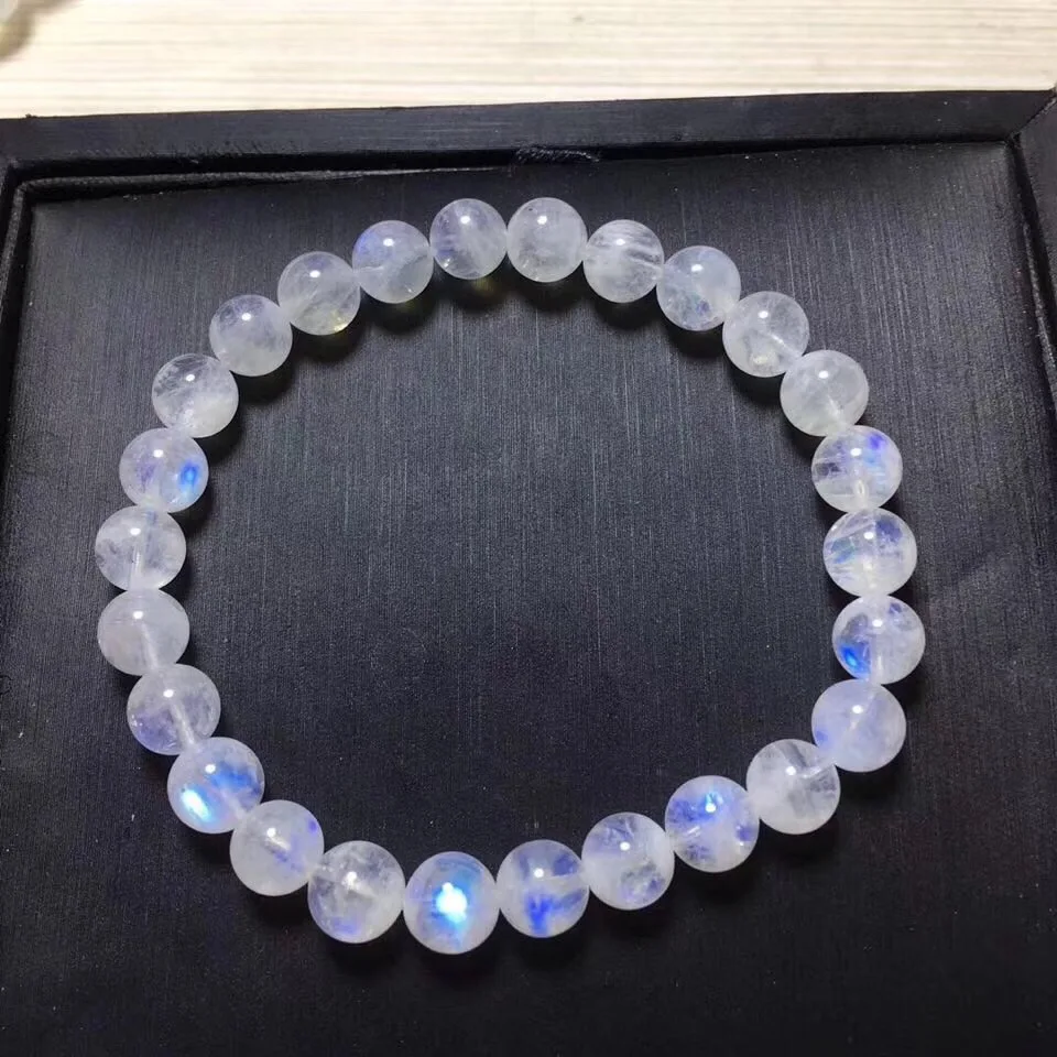 

7.2mm Natural Blue Light Moonstone Bracelet For Women Men Gift Charm Stretch Gemstone Crystal Round Beads Fashion Bracelet AAAAA