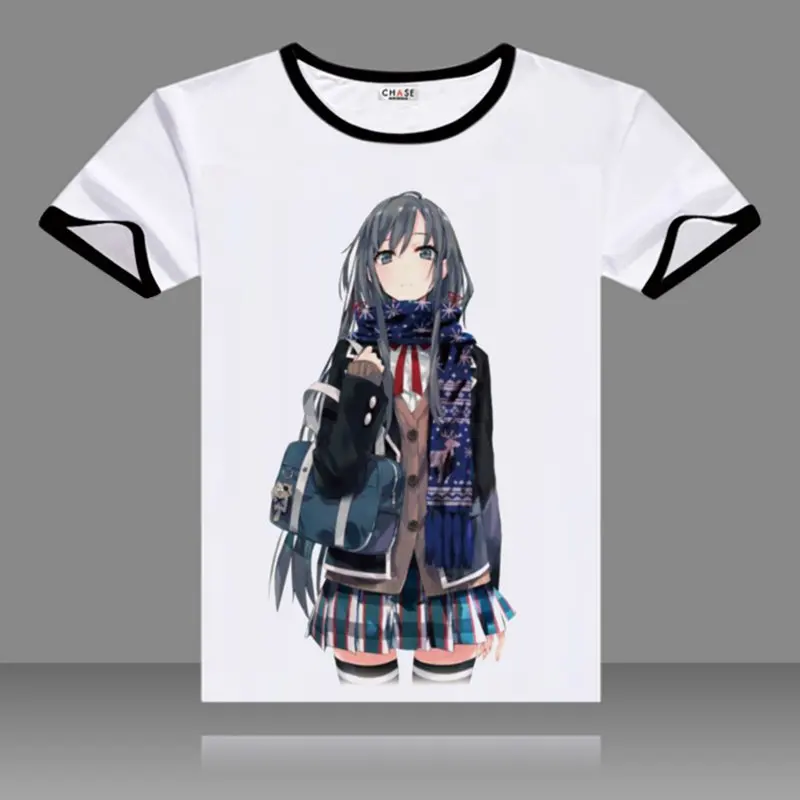 

Yahari ore no seishun love kome wa machigatteiru T-shirts Black O-Neck Short Sleeve Tops Oregairu Yukinoshita Yukino Print Tees