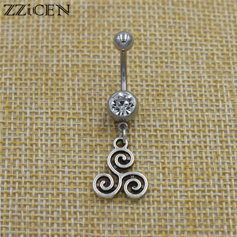 

New Body Navel Piercing jewelry Celtics Triquetra Knot Triskele Triskelion Triple Spiral Pendants Dangle Bar Belly Button Rings