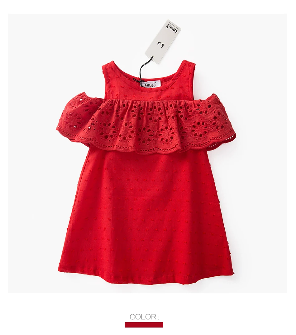 Little J 100% Cotton Girls Red Off Shoulder Dress Toddler Hollow Lace Dresses Cute Casual Children Summer Dress Kids Clothes HTB1asveSpXXXXclXXXXq6xXFXXXx - Little J 100% Cotton Girls Red Off Shoulder Dress Toddler Hollow Lace Dresses Cute Casual Children Summer Dress Kids Clothes