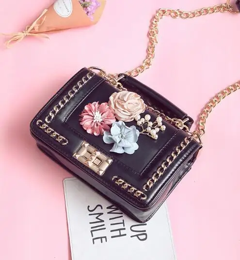

Fashion high quality handbag brand designer handbag metal chain shoulder messenger bag flower decorative handbag