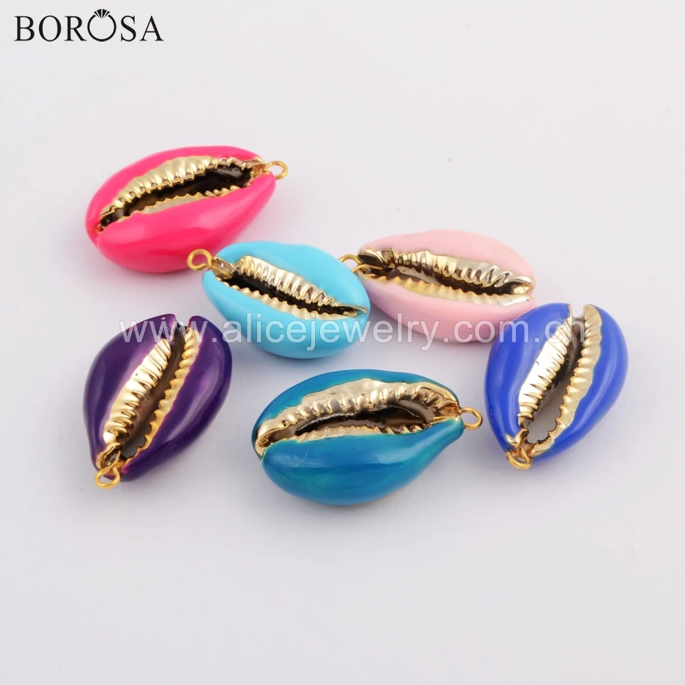 

BOROSA Summer Style Jewelry 10PCS Gold Plating Rainbow Cowrie Shell Pendant Mixed Colors Shell Charms for Necklace Making WX1075