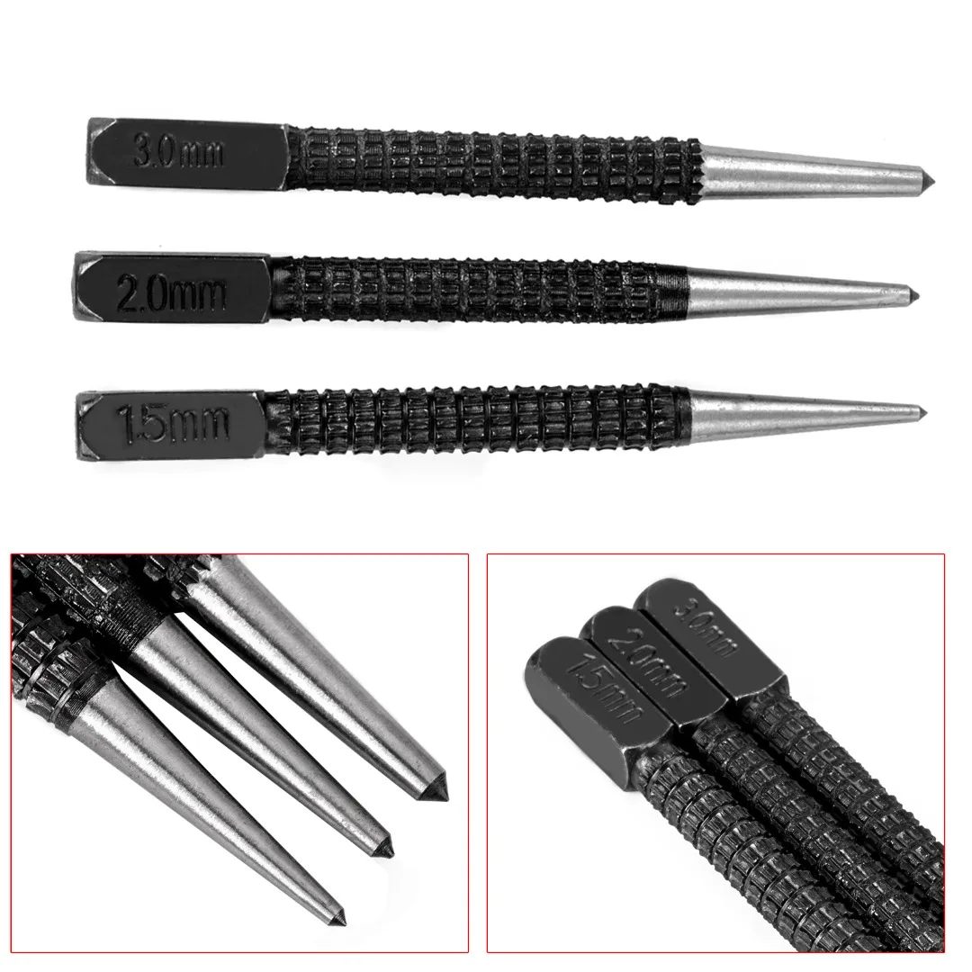 3pcs Mayitr Non Slip Center Punch Set High Carbon steel Steel 3/32