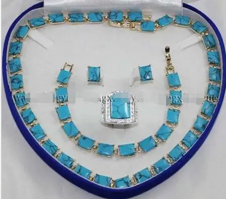 

Hot selling free shipping***** Blue Turquoise Link Bracelet/ Earrings /Ring / Necklace Jewelry Set