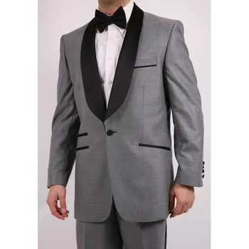

Custom Made Groom Tuxedo Gray men Suit terno masculino 2017 Shawl Lapel grey Groomsman Mens Wedding Suits ( jacket+Pants+tie)