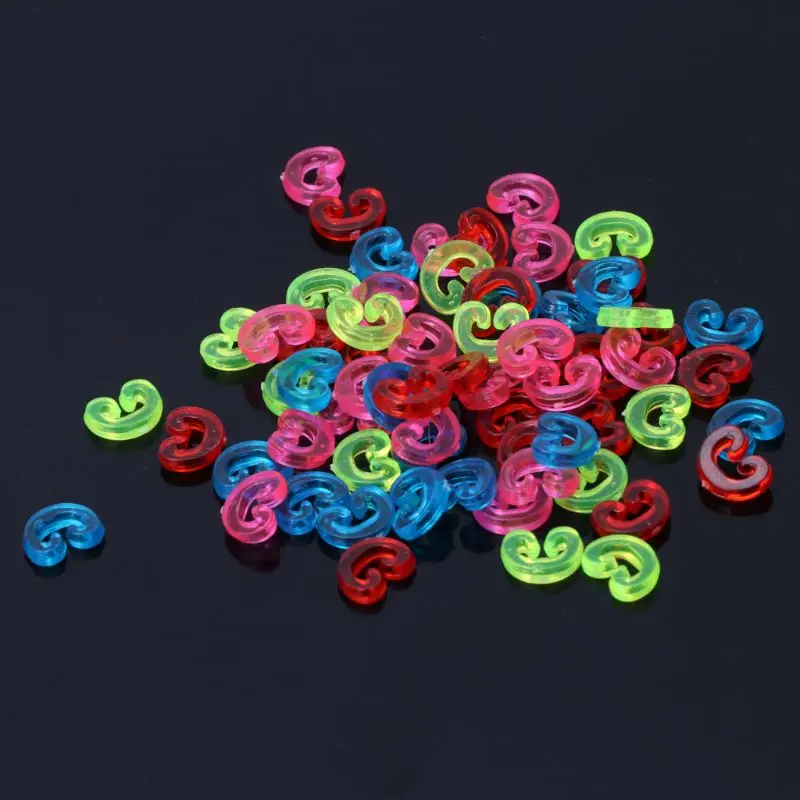 100 шт. Детская смесь цветов c-клипсы s-зажимы резиновый кабель в оплетке из разноцветных резиновых полосок для изготовления DIY ювелирных изделий