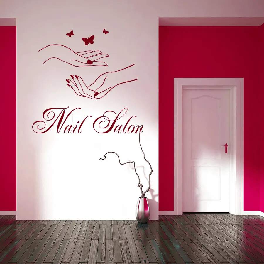 Nail Salon Sign Wall Window Sticker Manicure Hands Butterflies Beauty