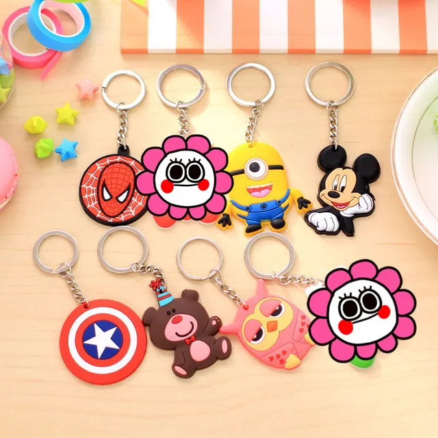 

1PCS Cute Animal Cartoon Mickey Minnie Spiderman Baymax Bear Silicone Key ring Keychain Kids Backpack Accessories Key chains