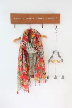 

2016 Women Polka Dot Floral Pattern Tassel Scarf Cotton Voile Flower Scarf 3Colors 10pcs/lot Free Shipping
