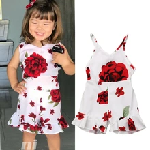 Летняя Повседневная праздничная одежда для маленьких девочек Комбинезон с открытой спиной и цветочным рисунком Свободный комбинезон От 1 до 5 лет