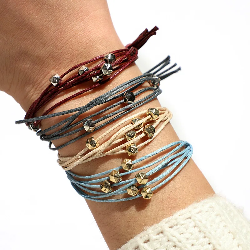 4 Pcs/set Multi-layer Bracelet Set Smaldd Beads Simple Style Weave Chain Bracelets for Women Solid Color Ladies Daily Jewelry | Украшения и