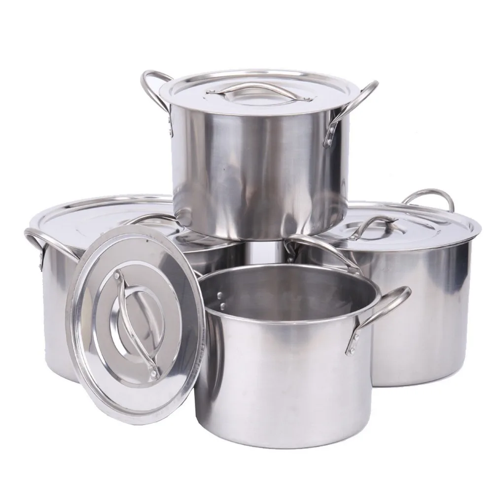 (Ship from USA) 4pc Large Stainless Steel Deep Stock Soup Boiling Pot