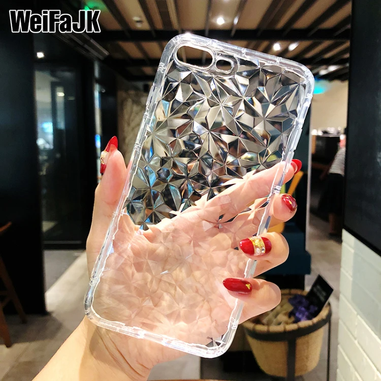 

Glitter Phone Case For iPhone 7 8 Plus Diamond Pattern Transparent Silicone Cases Girls Soft TPU Cover For iPhone 6 6s Plus X