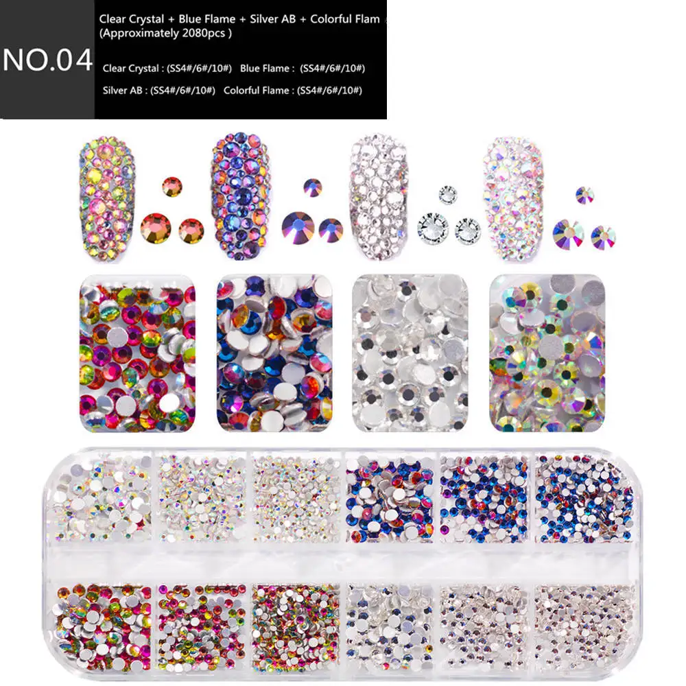 1 коробка стеклянные стразы для ногтей разных размеров AB Кристальные Стразы 3D очаровательные драгоценные камни DIY маникюр украшения для ногтей - Цвет: No.4