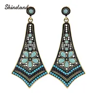 2020 Новинка, модные женские винтажные разноцветные смолы и бусины, длинные подвески в виде цветка, массивные серьги-капли, богемные серьги для женщин - изображение