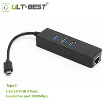 ULT-Best Multi Function USB-C Hub Hab USB Type-C to 3 ports 3.0 Hubs with RJ45 External Lan Adapter for Macbook ChromeBook