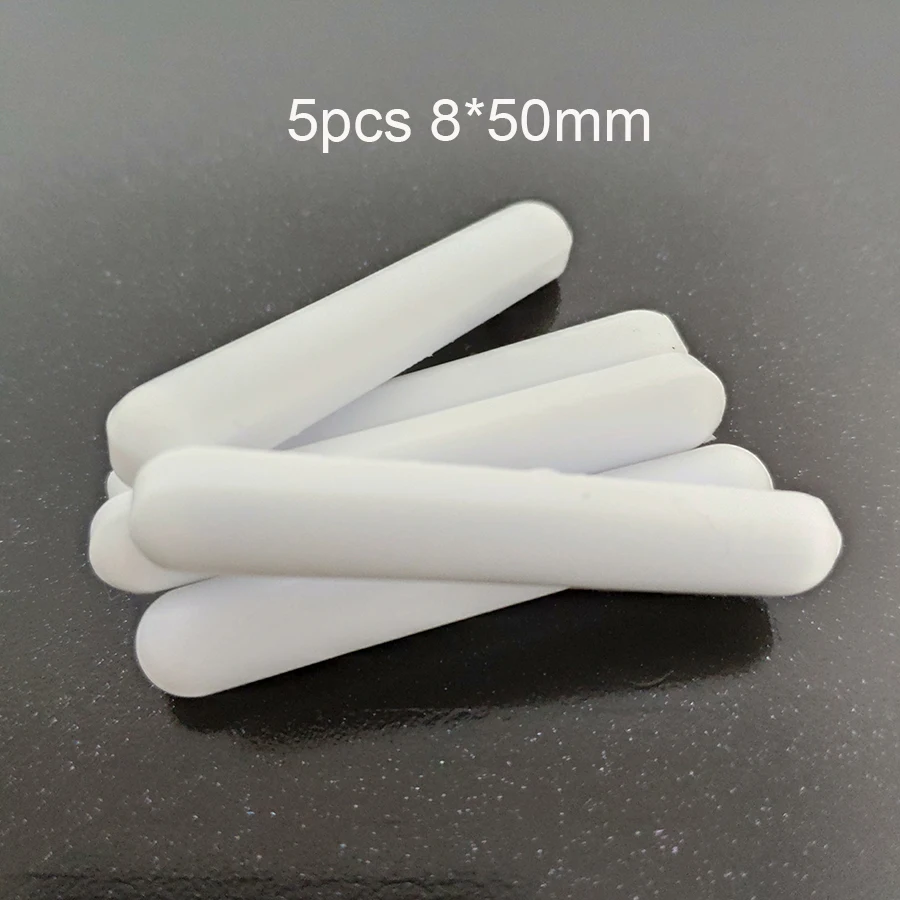 C8x50mm 5 шт PTFE магнитной мешалкой миксер баров PTFE помешивая баров белый тефлон магнитные палочки Без кольцевая опора