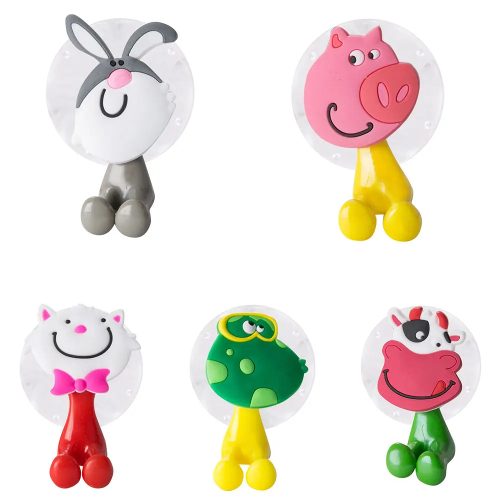 5PC Cartoon Travel Toothbrush Holder Wall Mounted Heavy Duty Toothbrush Holder Stand Hooks Set Toothpaste Suction Cup Holder