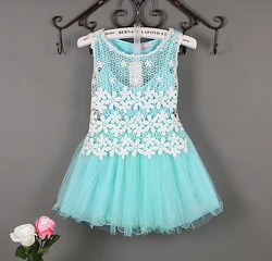 

Top Quality Summer 2015 Flowers Lace Girls Dress Princess Birthday TuTu Dresses For Girls Children Party Costume Kids Clothes
