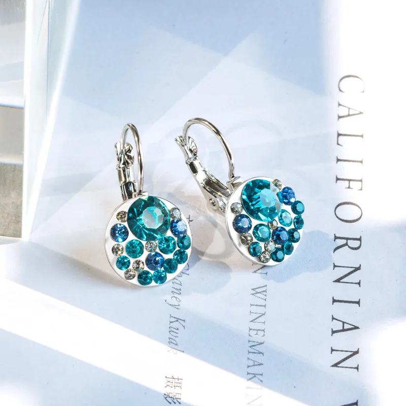 Популярные синие серьги с круглым камнем, модные ювелирные изделия, розовое золото/серебро, вечерние серьги для женщин, подарок на свадьбу, серебряные сережки oorbellen