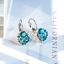 Популярные синие серьги с круглым камнем, модные ювелирные изделия, розовое золото/серебро, вечерние серьги для женщин, подарок на свадьбу, серебряные сережки oorbellen