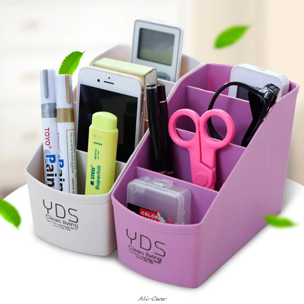 

Multifunctional Desk Organizer 4 Slots Desktop Storage Box Case Pen Pencil Holder Plastic Cosmetics Make Up Organizer Container