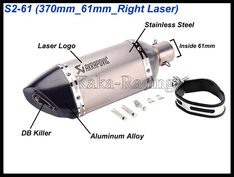 Универсальный впуск 51 мм/61 мм глушитель выхлопной трубы мотоцикла лазерная маркировка Akrapovic мотоцикл спасательный хвост наконечник с DB Killer - Цвет: Type S2 (61mm)