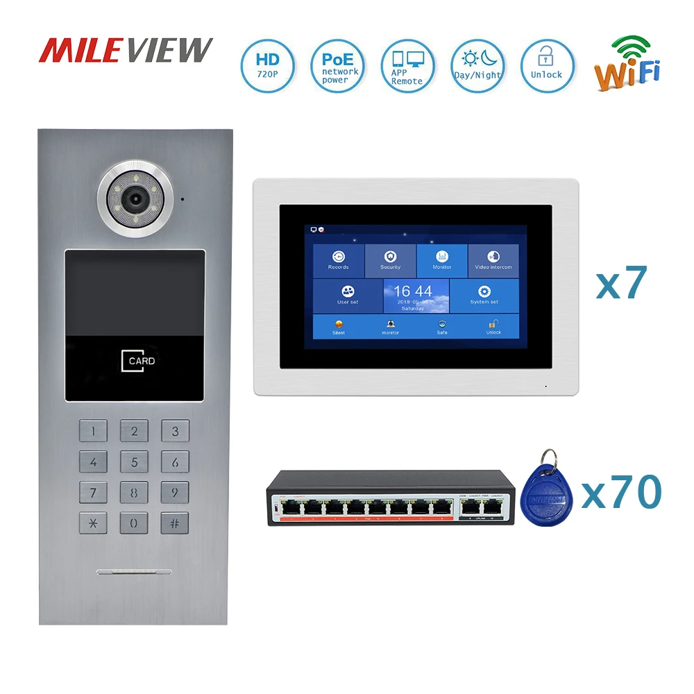 Apartments POE 720P IP Wifi 7" Record Video Intercom Door Phone Code RFID Camera Apartments POE 720P IP Wifi 7" Record Video Intercom Door Phone Code RFID Camera